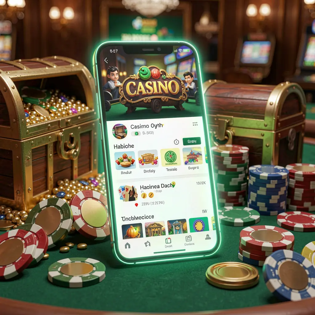 Glowing smartphone displaying 62JILI Casino APK Android app layout with treasure chest, chips, and coins in a luxury 3D render